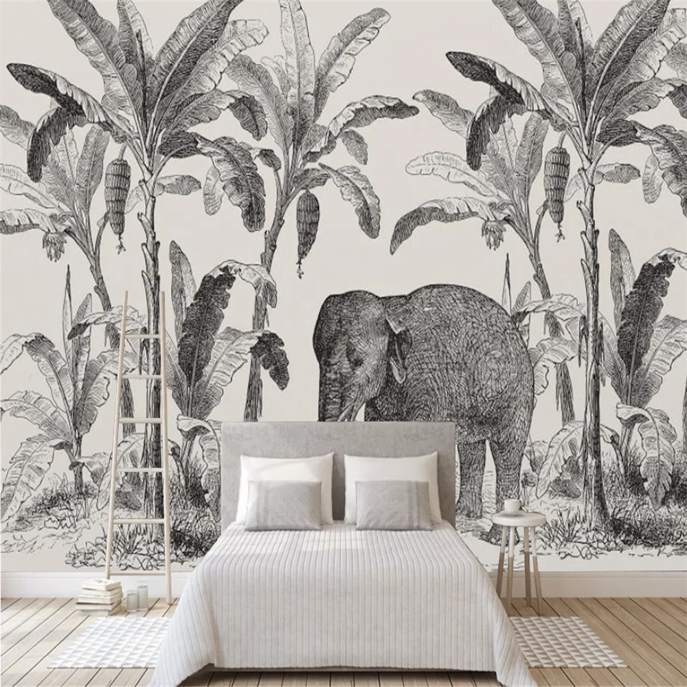 XuesuCustom Wallpaper Black and White Big tree Tropical Rainforest Coconut Tree modern TV Sofa Background wall 3d Wallpaper