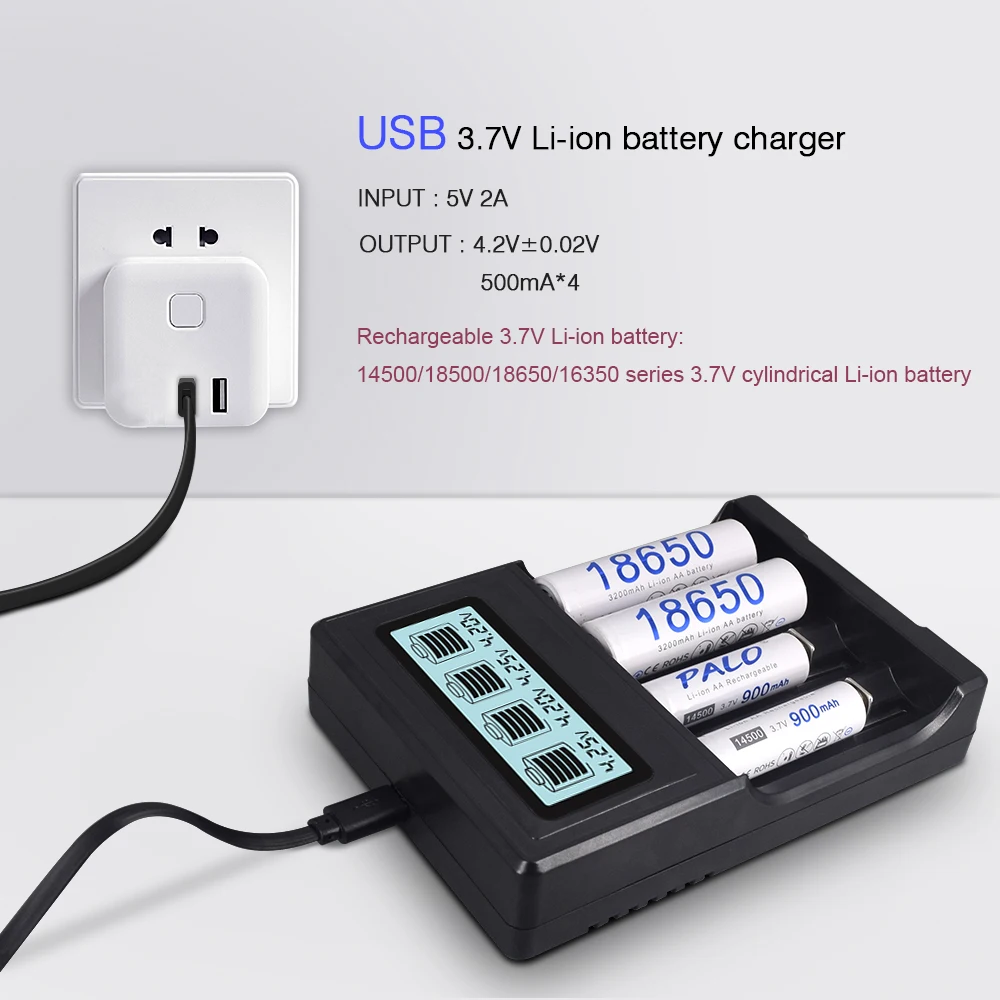 PALO 3.7V 18650 26650 16340 14500 10440 18500 Battery Charger USB Charging Portable Charger for 18650 Li-ion Battery Charger