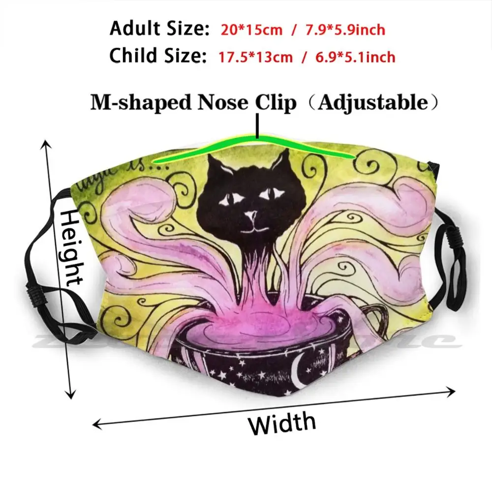 Magic Is A Cat , A Good Friend , And A Fancy Cup Of Tea Mask Cloth Reusable Print Filter Washable Cat Cats Tea Magic Friend