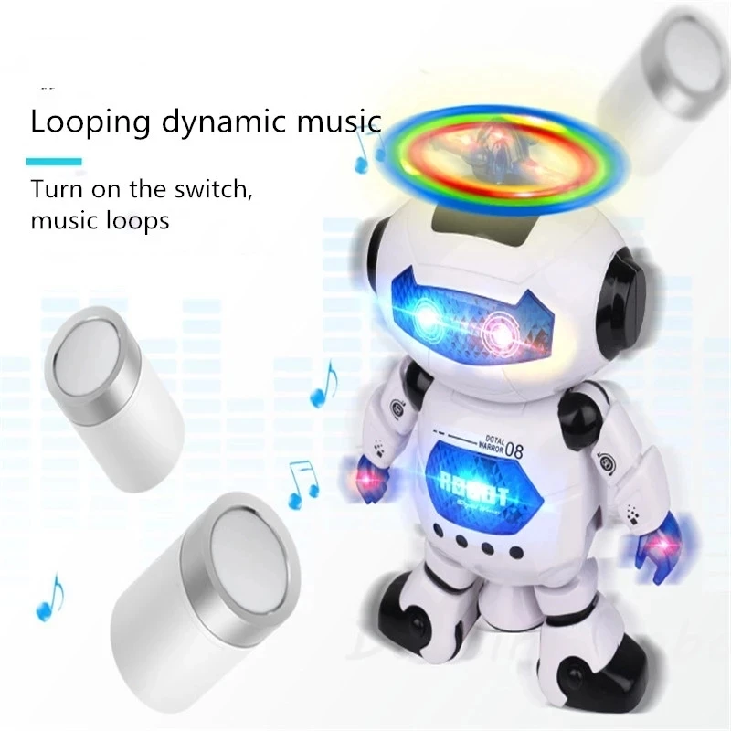 Jouets robots électroniques avec musique et lumières clignotantes colorées, robot qui marche et chante, rotation du corps, cadeau