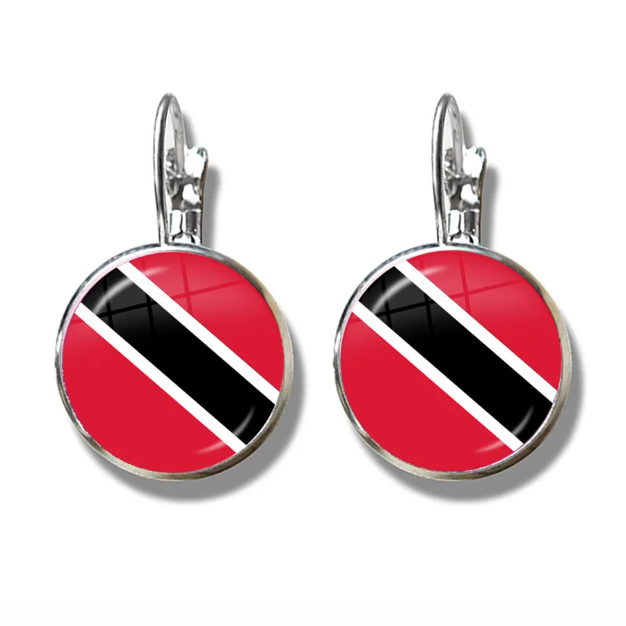 National Flag French Hook Earrings Trinidad,Sierra leone,Jamaica,Guyana,Ghana,UK,Libya,Estonia,India Glass Jewelry For Women