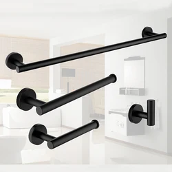 Black Wall-mounted Black Stainless Steel Towel Rack Set Towel Bar Toilet Paper Holder Robe Towel Hooks Bathroom  Accessories Kit