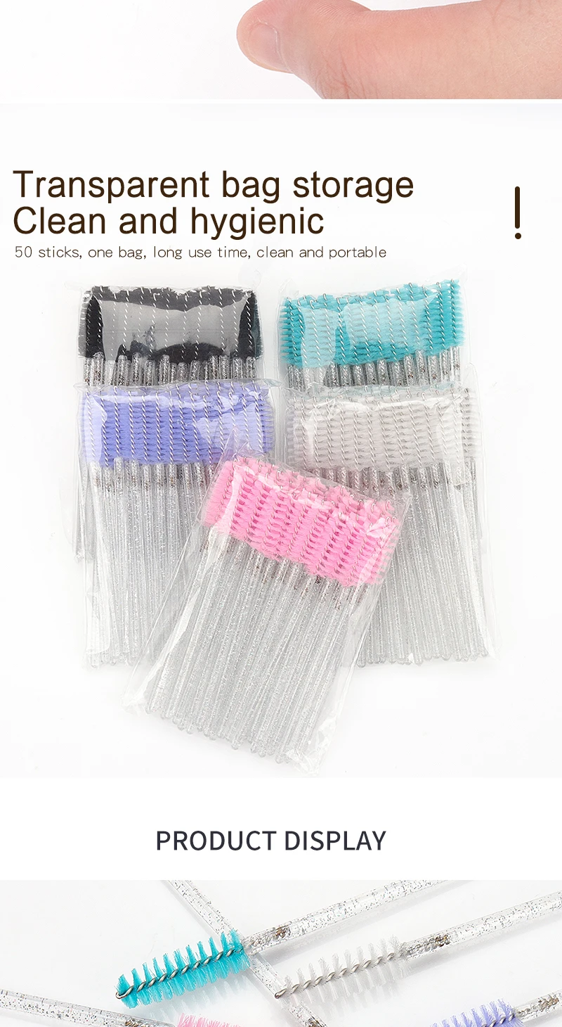 50Pcs Kosmetische Wimpern Pinsel Wimpern Make-Up Pinsel Einweg Weiß Kristall Mascara Zauberstäbe Pinsel Wimpern Verlängerung Werkzeuge – Detail 8
