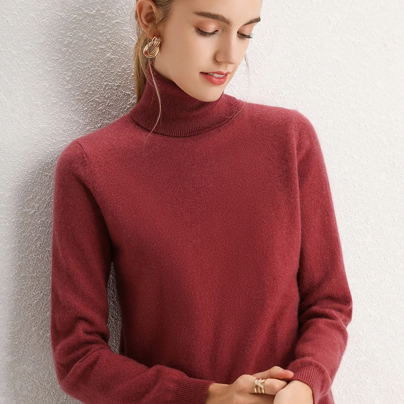 100% pulôveres de gola alta de malha de cashmere puro feminino jumpers quentes macios do inverno 10 cores venda quente camisola da forma