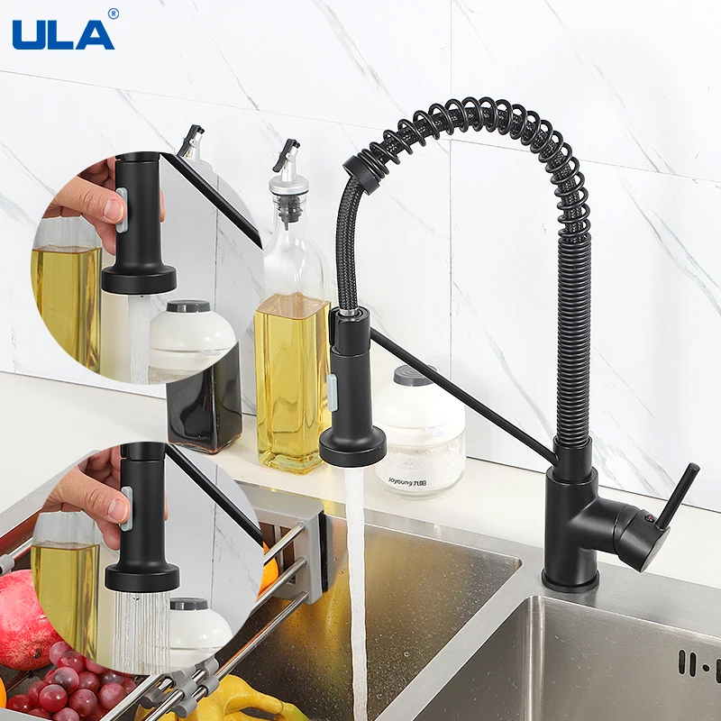 

ULA Black Faucet Kitchen Deck Mounted Mixer Tap 360 Rotate Flexible Faucet Stream Sprayer Nozzle Kitchen Hot Cold Tap for Sink