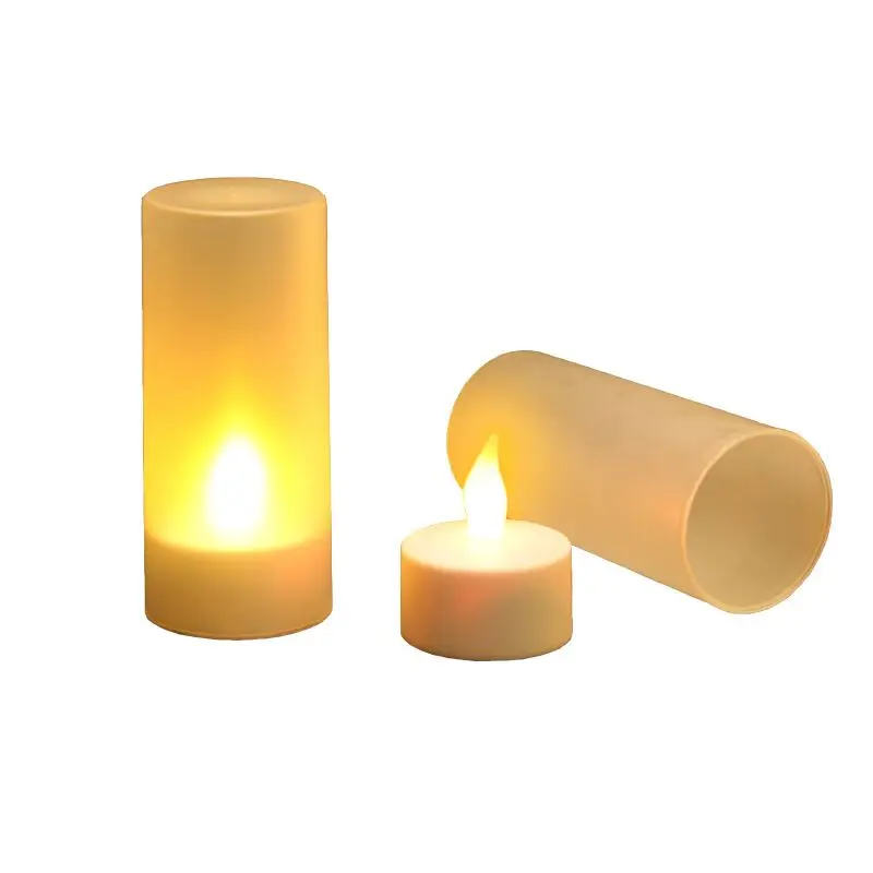 

2/4/6/8pcs USB Rechargeable Electronic Bougie Decorative tealight Led Candle cup Christmas Flickering Home Party Decor-Amber