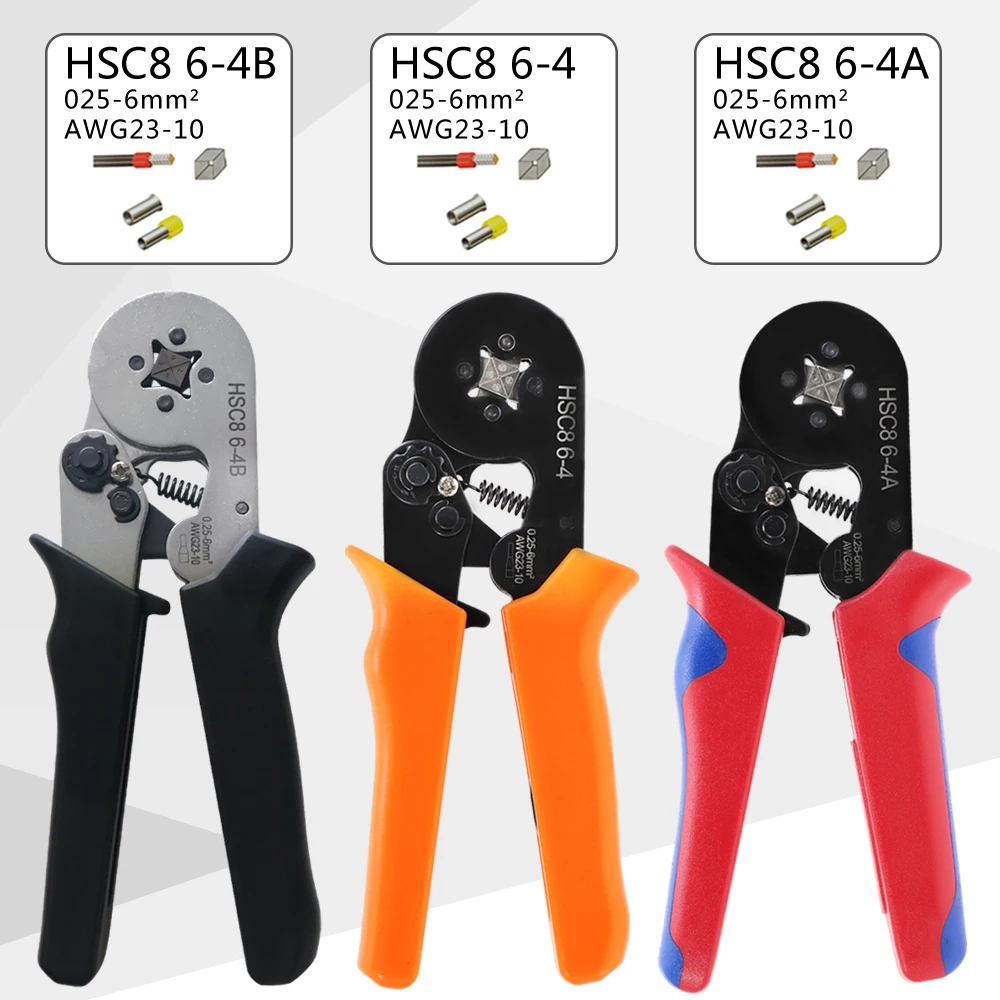 1PCS 0.25-6mm2 23-10AWG Terminal Crimping Tool Bootlace Ferrule Crimper Plier Cable Cord Wire End Sleeves HSC8 6-4 A B