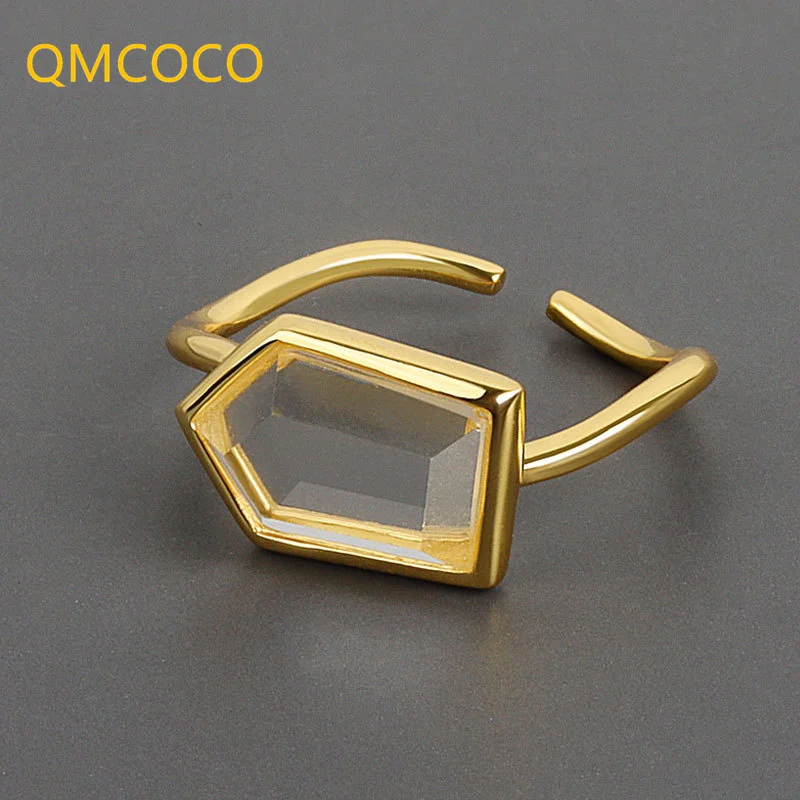 QMCOCO Fashion Korean Version INS Style Design Versatile Trendy Natural Crystal  Silver Color Open Ring Women Party  Gifts 