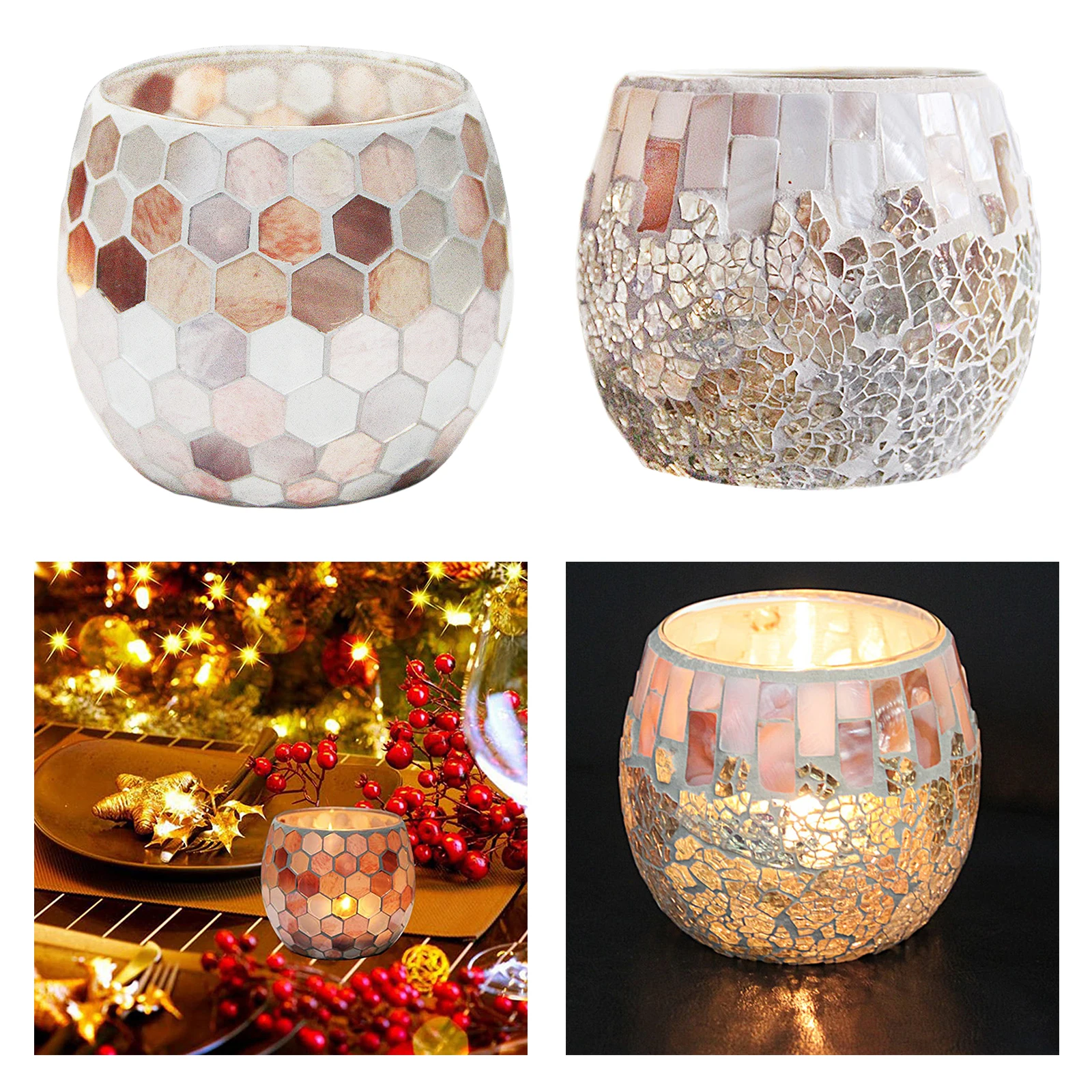 Mosaic Glass Candle Holders, Tea Light Holders Handmade Artwork Gifts for Home Decor Party Decorations