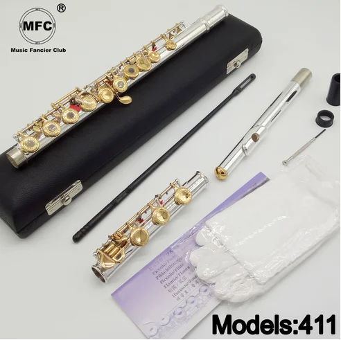 

Music Fancier Club Flute 411 Engraving Hand Carved Keys Gold Plating Flutes B Leg Open Holes 17 Gold Keys