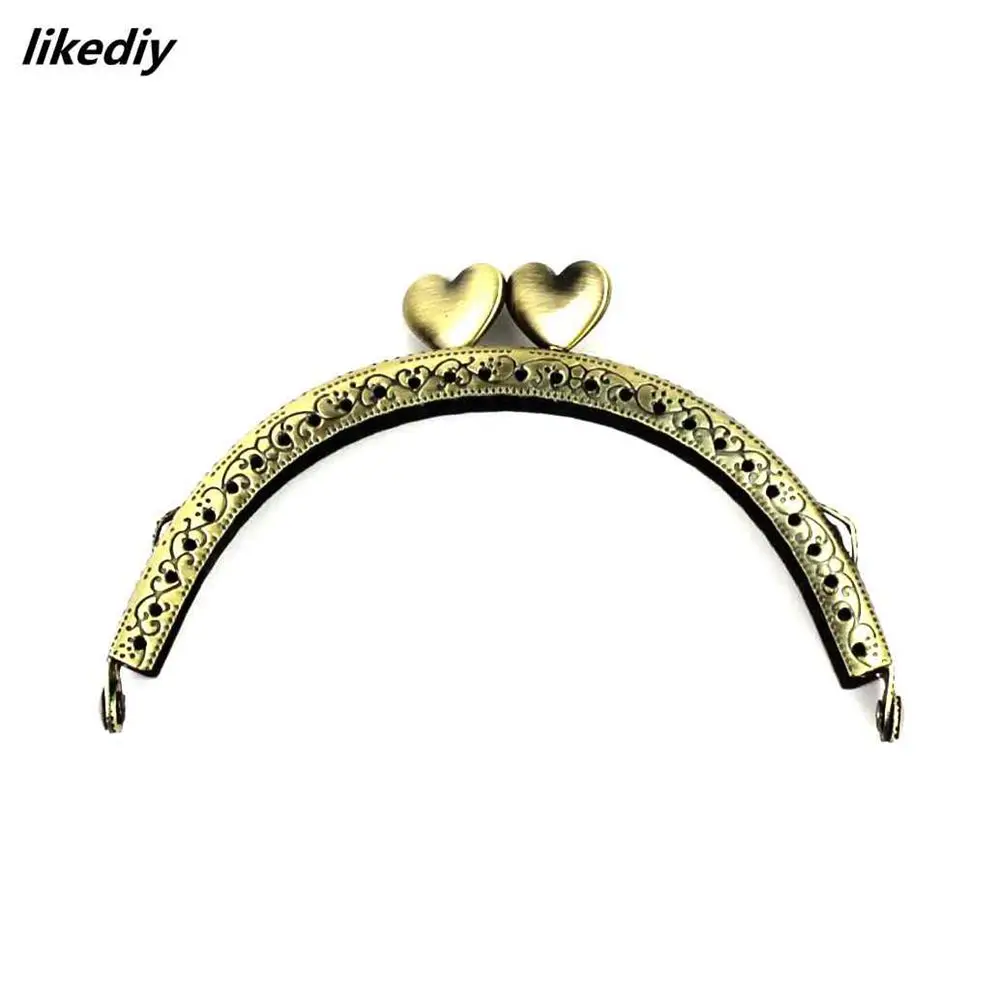 1 Piece 10.5 CM Antique Bronze Semicircle Metal Purse Frame Heart Head Kiss Clasp Handle For Bag Accessory