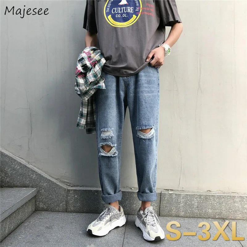 

Men Jeans Wide-leg Straight Oversize 3XL Hole Ripped Street-wear All-match Denim Trousers Mens Loose Casual Fashion Harajuku New