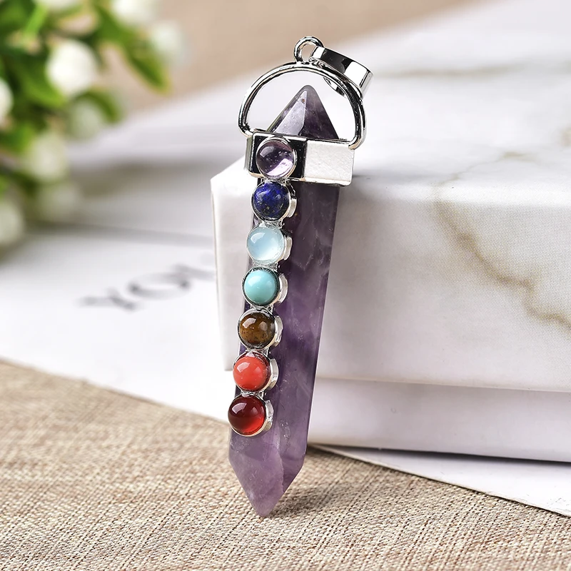 Natural Crystal Seven Chakra Healing Stone Chakra Pendant  Necklace Energy Jewelry Pendant Reiki Amulet For Girl Boy Charm Gifts