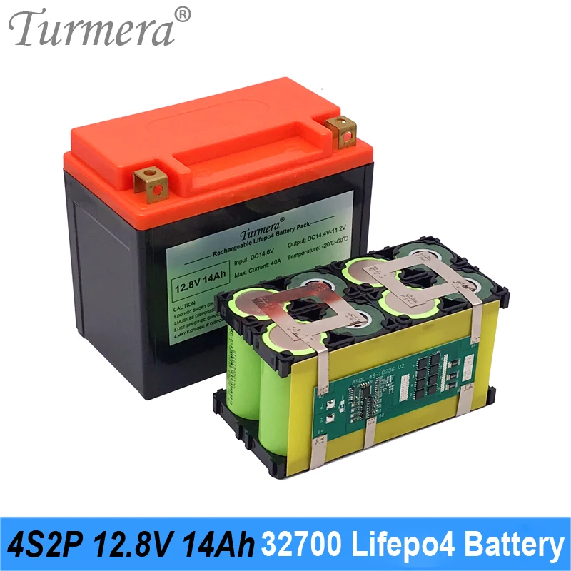 

Turmera 12.8V 14Ah 32700 Lifepo4 Battery with LCD 4S 40A Balance BMS for 12V Motorcycle and UPS Replace Lead Acid Batteries Use