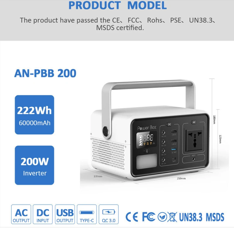 Anern 200W Peak Power 400W Solar Generator Battery Charger 60000mAh 222WH 110V 120V 220V 230V Portable Solar Power Station