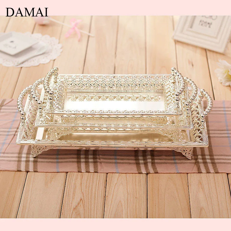 European Storage Tray Silver Hollow Craft Fruit Plates Cake Dessert Dishes Afternoon Tea Tray Decorative Living Room Decoration