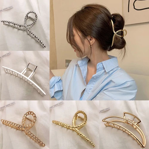 여성용 심플한 금속 할로우 아웃 기하학적 헤어 클로, 우아한 헤어 액세서리, 크로스 크랩 목욕 클립, 여성 패션, 소녀 모자