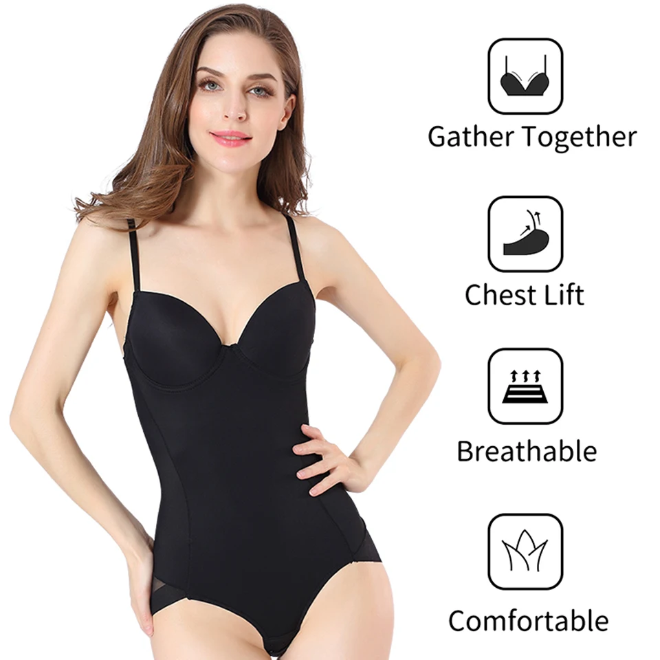 Slimming Body Shaper Underwear Bodysuit Black Sexy With Cups Push Up Butt Lifter Shapewear Femme Breathable Open Crotch Lingerie