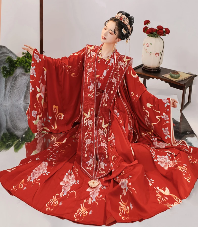 Chinese Ancient Hanfu For Couples Photography Cosplay Costume Chinese Wedding Hanfu Dress Red Sets For Men&Women Plus Size XL