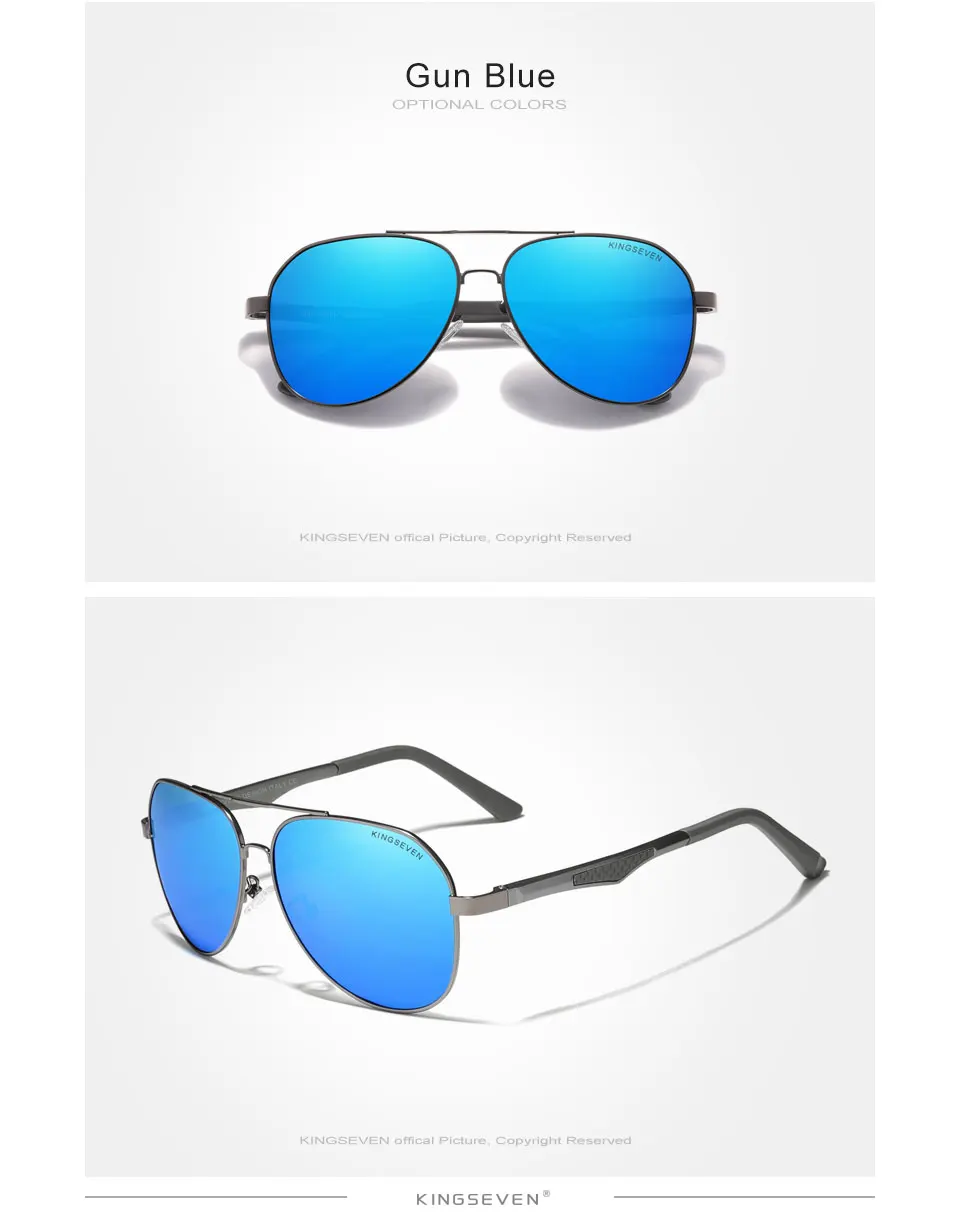KINGSEVEN 2024 Polarisierte Sonnenbrille für Herren mit Aluminiumbügeln, Piloten-Sonnenbrille für Männer, UV400, blendfrei, Retro-Brille – Detail 7