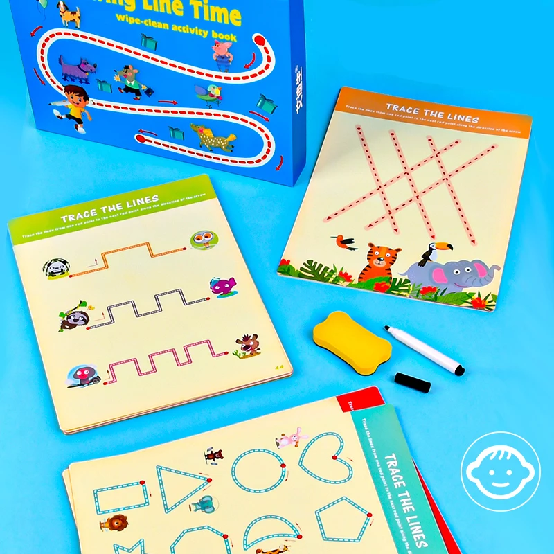 Montessori Writing Training Toy Drawing Line Wipe Clean Activity Book Preschool Educational Kindergarten Toy for Children 3+