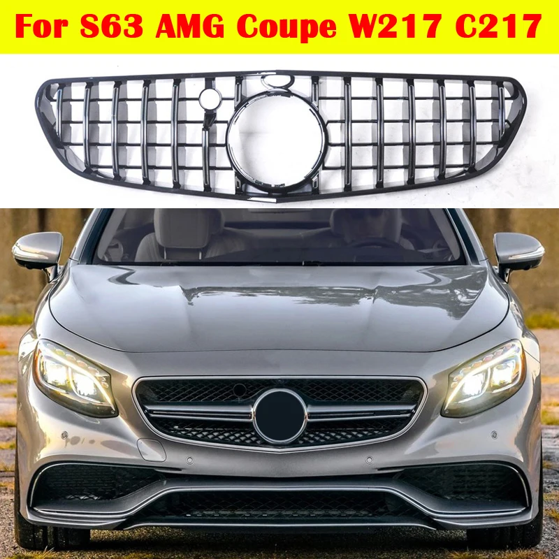 ABS Auto Bumber Vertical Bar Car Styling GT Grill For Benz S-Class 2015-2017 S63 S65 for AMG Coupe W217 C217 Middle Grille