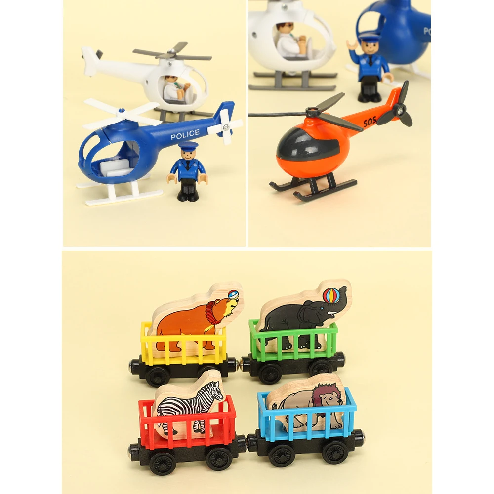 Wooden Railway Train Track Diecast Helicopter Car Truck Wood Magnetic Train Accessories For Thomas track Wood Biro Tracks Gifts