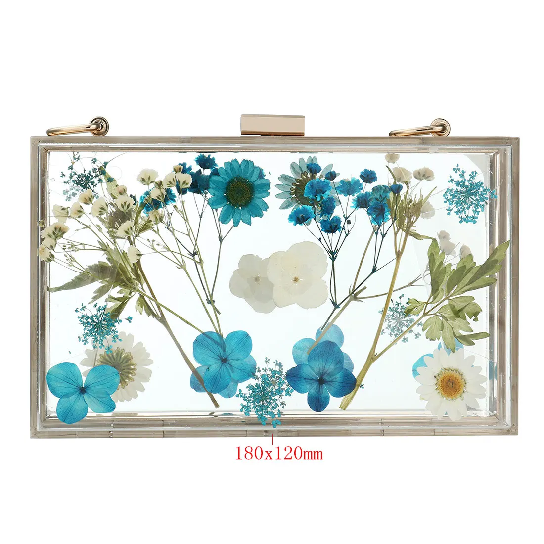 INS Popular Acrylic Box Bag Clutch Bag With Chain Floral Crossbody Bag Women Party Evening Bag Transparent Box Bag With Flower