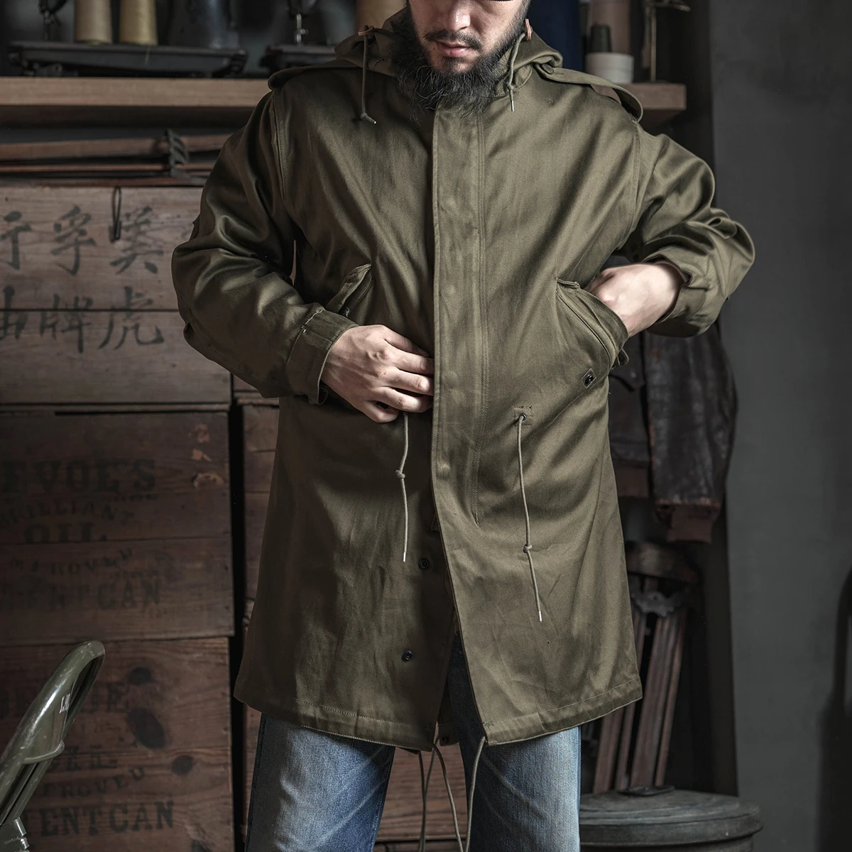 Rugged Bronson Army Fishtail M-51 Parka Shell 1st Vintage Style Mens Coat Olive Green