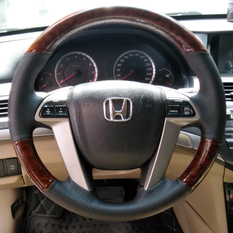 For Honda 8th-9th Generation Accord elysion Odyssey imitation peach wood grain DIY hand-stitched leather steering wheel cover