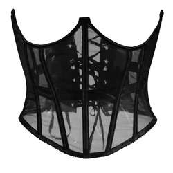 Beaushare Women Waist Trainer Sexy Black Mesh Corset Goth Vintage Slim Body Belts Streetwear See Through Corset