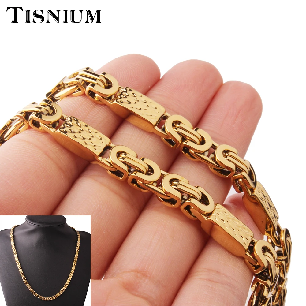 Tisnium Hip Hop Jewelry Fashion Men Necklace Bracelet Stainless Steel Accessories Chokers Lanyard Punk Style Chain Wholesale 6mm