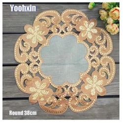 Gold Sequin Embroidery Place Table Mat Cloth Lace Pad Cup Mug Tea Drink Doilies Coffee Coaster Christmas Dining Placemat Kitchen
