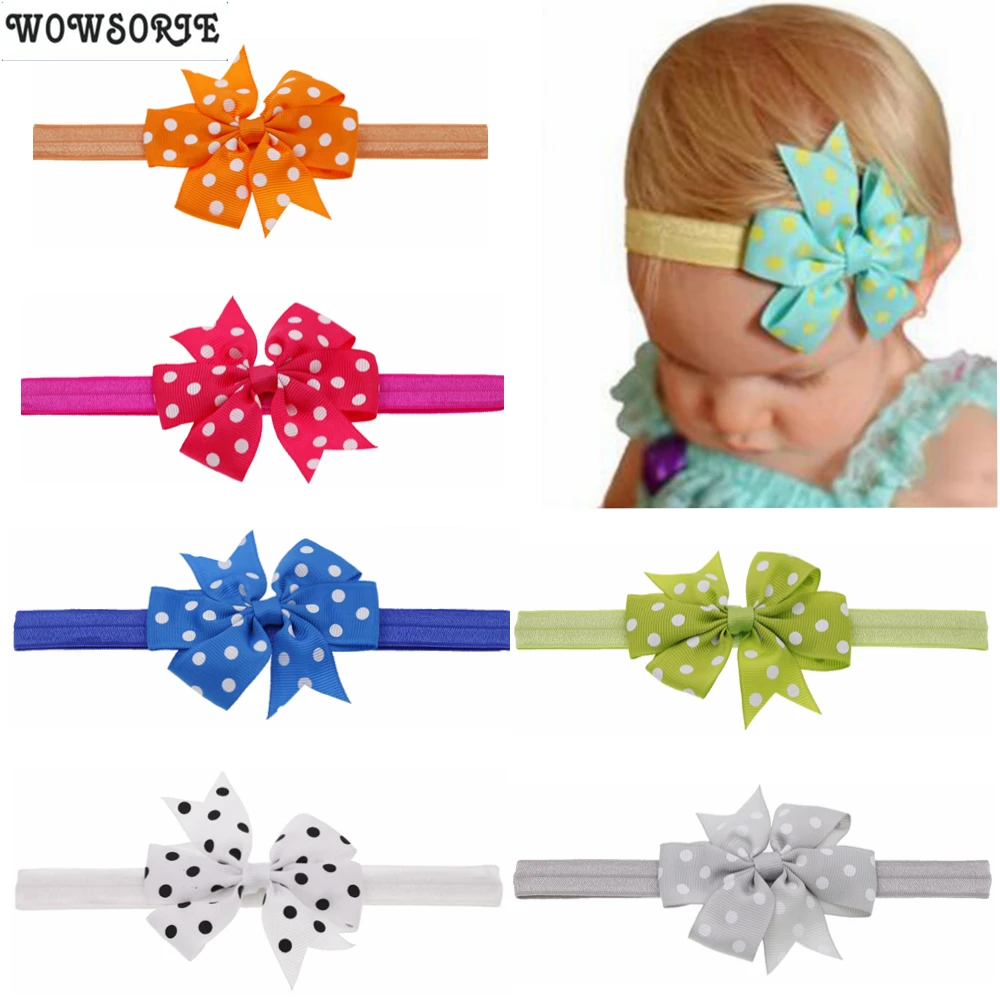 baby headband Girls Printed dot hair Bow girl headbands Flower Elastic Hair Band  Kids Handmade Flower children Hair Accessories