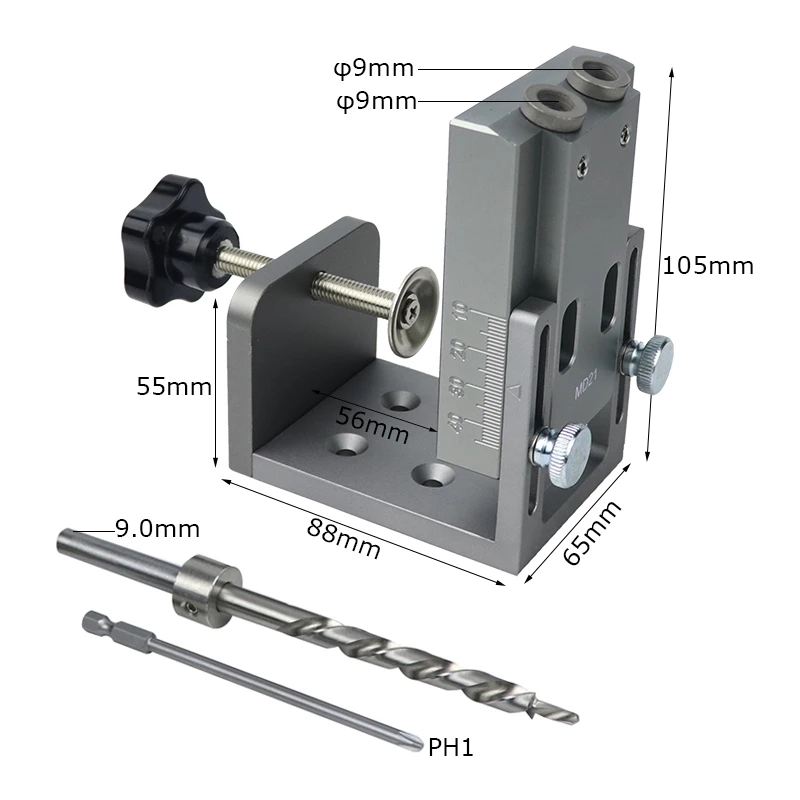 Maschera per fori tascabili per legno portatile guida per trapano angolare da 9mm Kit di maschere di centraggio localizzatore di perforatrici strumenti di carpenteria fai-da-te