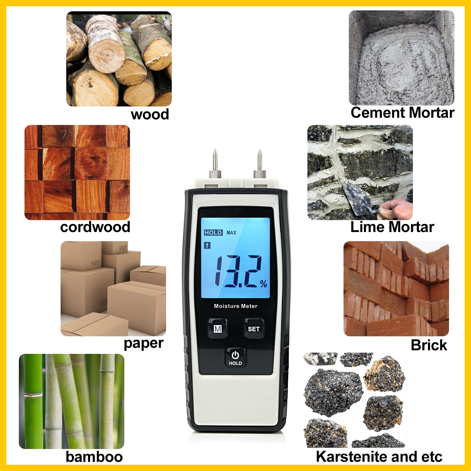 RZ Moisture Meter Digital Wood Moisture Meter 0-80% Wood Working Tester Measuring tool RZ660