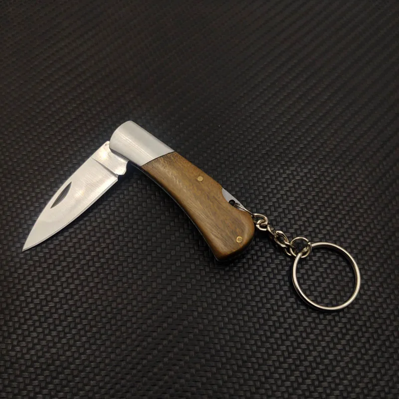 Dropshipping  Wood Handle Stainless Steel Mini Portable Pocket Key Ring EDC Tiny Folding Knife