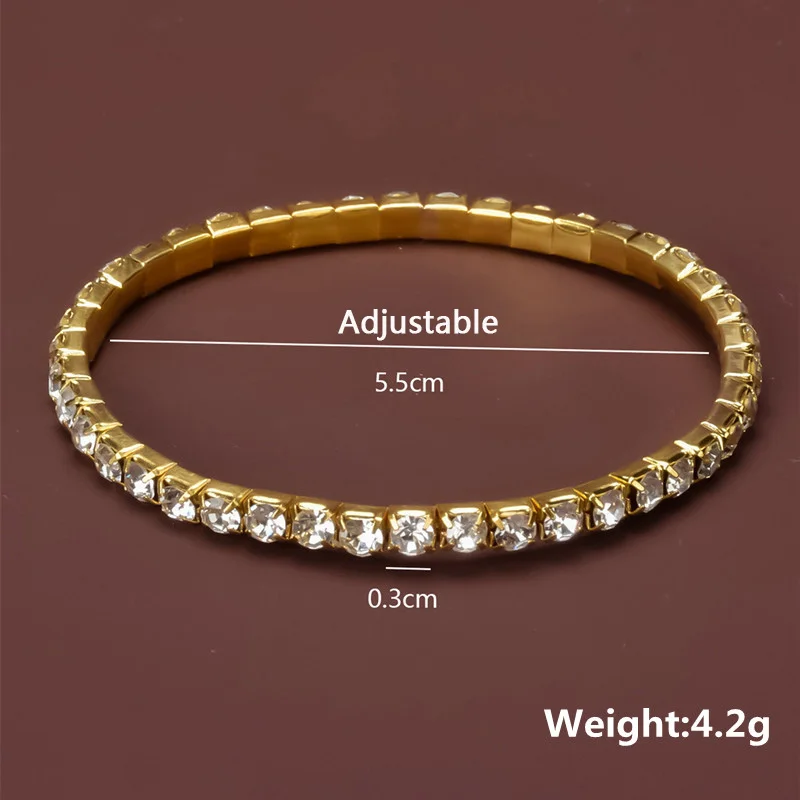 Women Crystal Bangles Rhinestone Elastic Round Bracelets for Female Gold Color Wrist Accessories Fashion Wedding Jewelry