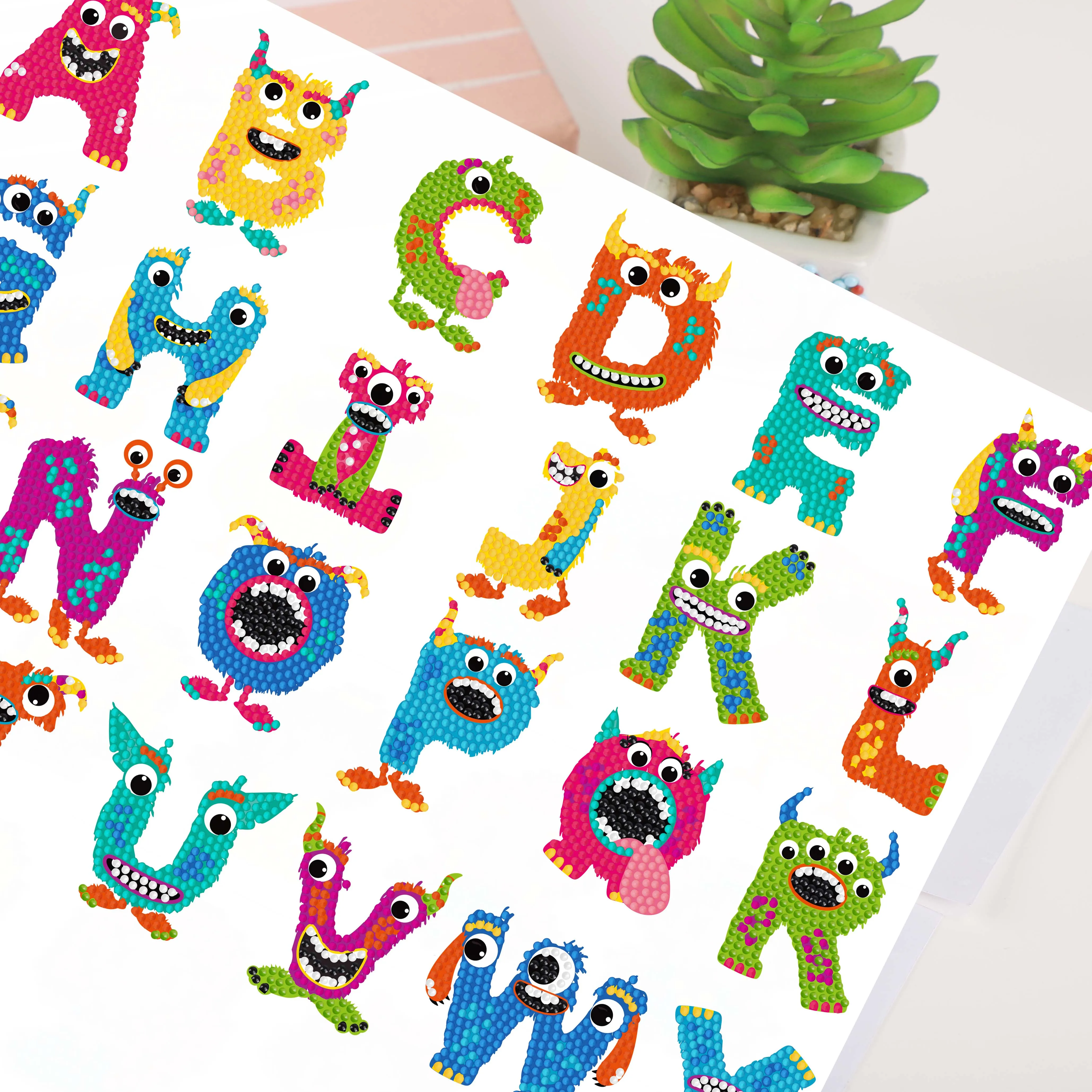 26PCS Alphabet Diamond Painting Sticker For Children Mosaic Rhinestone Sticky by Number Craft Kit For Kids Handmade Dertcoration 