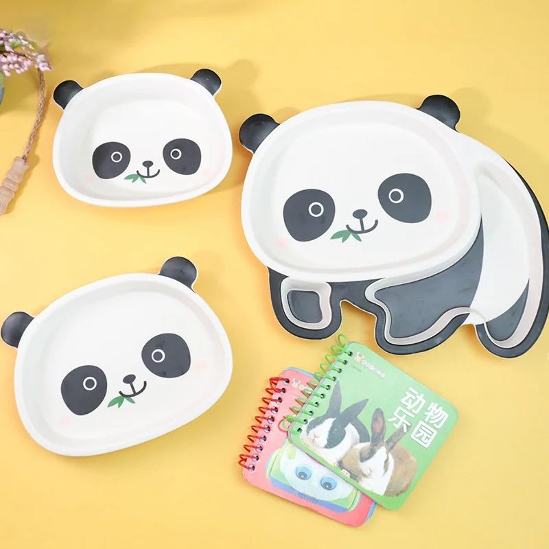 

Children's Tableware Set Drop-proof Rice Bowl Bamboo Fiber Fruit Plate Creative Panda Partition Plate Wholesale