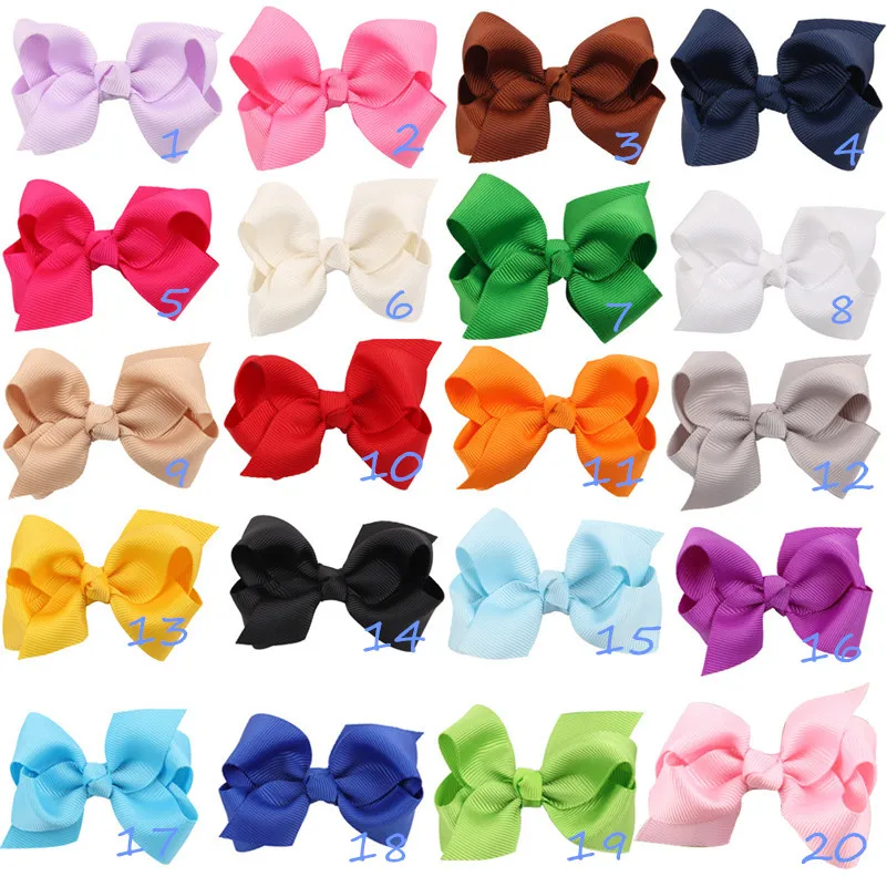 20 Color 3 Inch Kids Cute Solid Ribbon Hair Bow Hairpins Boutique Hair clips  Handmade Princess Headwear Girls Hair Accessories