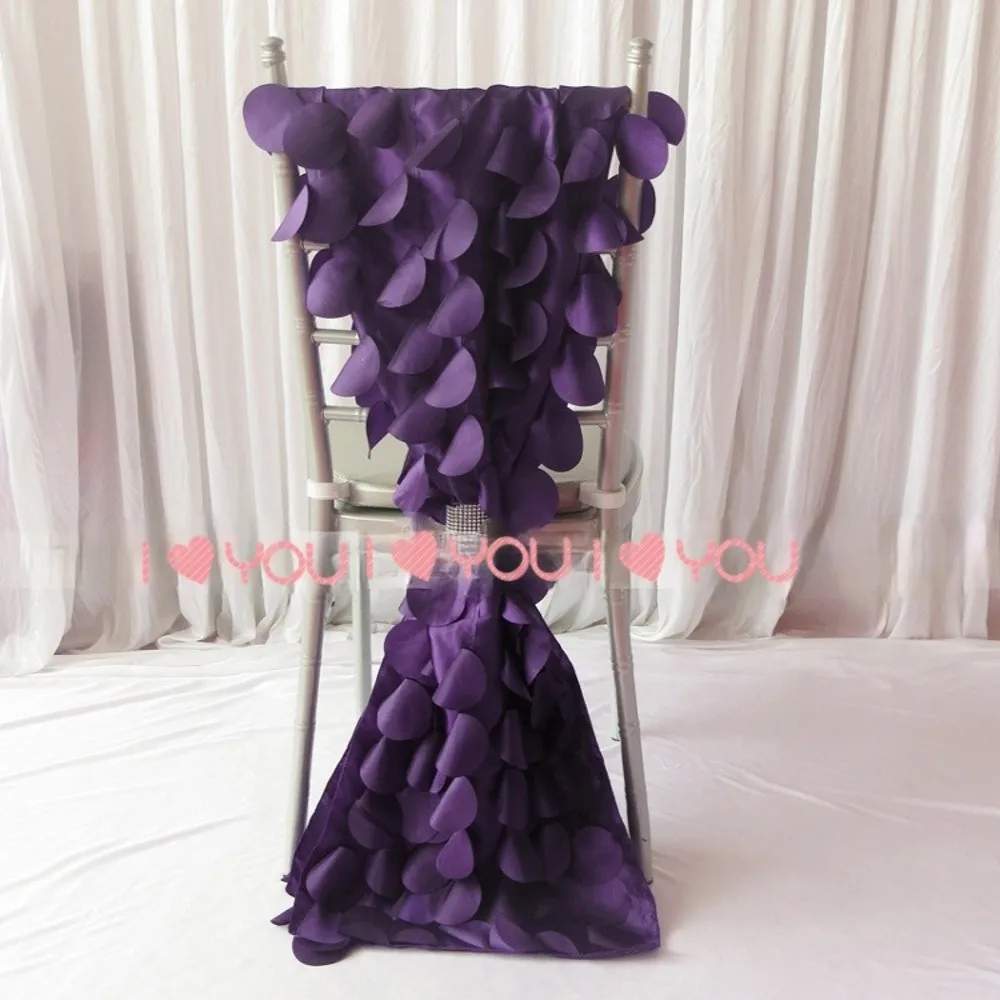 20PCS 35cm*200cm 3D Taffeta Chiavari Chair Sash In Purple Wafer Shape Wedding Party decoraton Supplies