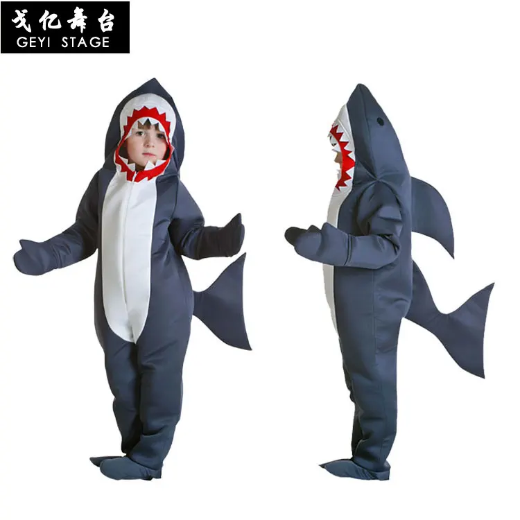 Halloween Costume For Kids Men Shark Costume Child Grey Shark Jumpsuit Animal Birthday Party Adult Boys Purim Cosplay