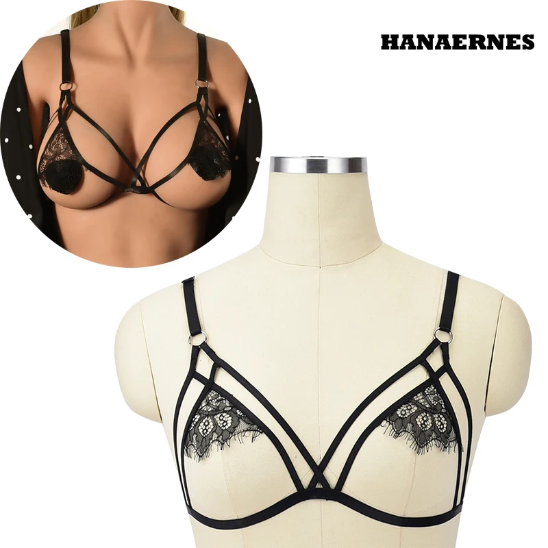 Sexy BDSM Dessous Schwarz Körper Harness Gothic Erotische Hängen Hals Gesammelt Perspektive Spitze Harness Atmungsaktive Unterwäsche Elastische