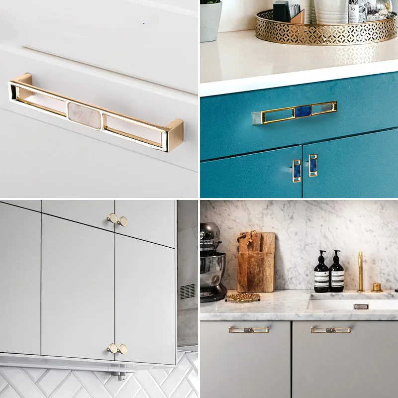 European Furniture Door Handles Zinc Alloy Drawer Pulls Handles and Knobs for Kitchen Cabinets Nordic Marble Vein