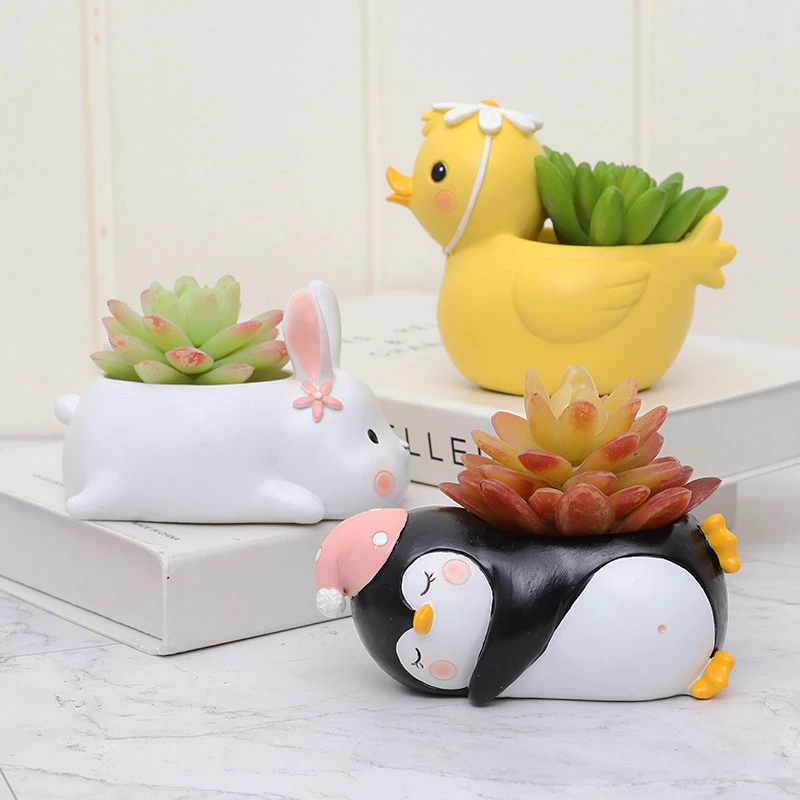 Maceta de animales de dibujos animados para plantas de Cactus suculentas, maceta de flores Corgi de conejo de pato lindo, decoración de jardín de hadas, Decoración de mesa