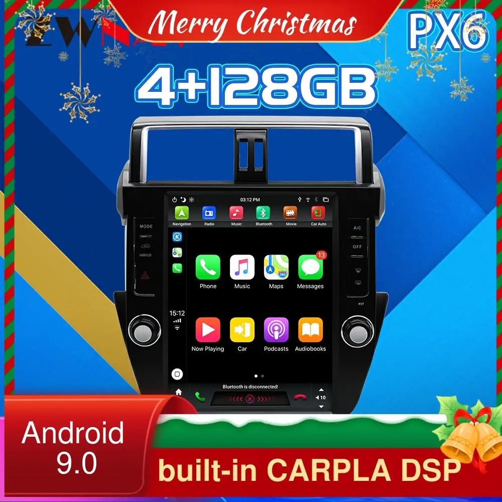 For TOYOTA LAND CRUISER Prado 150 CARPLAY Android 9 4G128G Tesla Style screen Car multimedia GPS Player 2014-2017