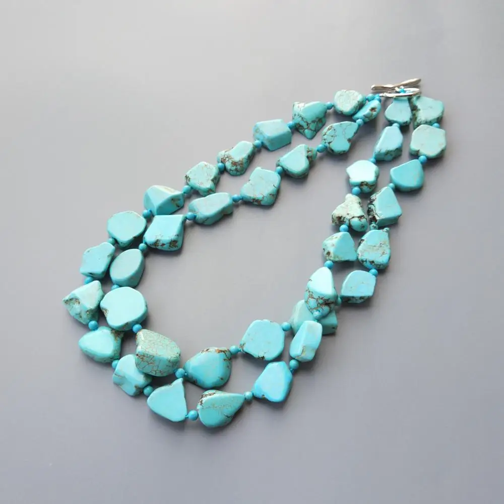 

LiiJi Unique Blue Turquoises Necklace 2 Row Statement Necklace For Women Fashion Necklace Approx 48cm