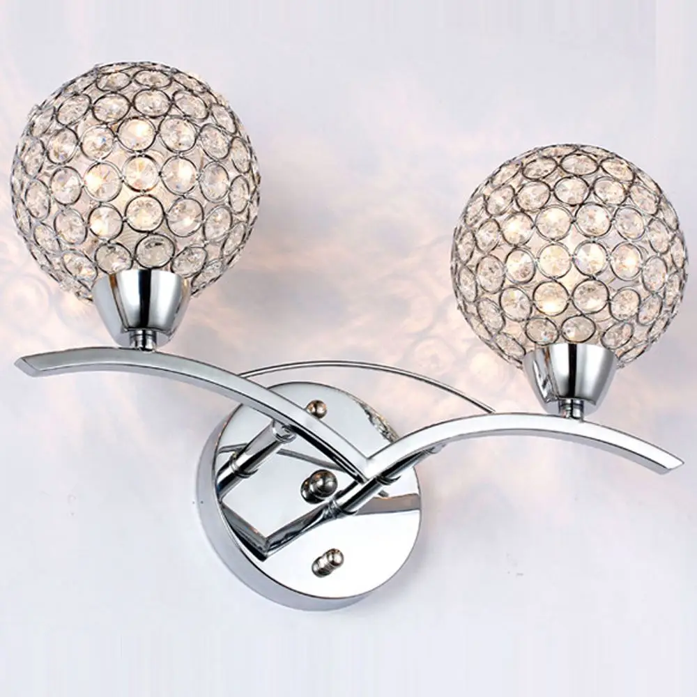 Modern Crystal Globe Wall Sconce Luxury Gold Chrome 1 2 Lights Beaded Sphere Lamp for Bedroom Bedside Mirror Front Vanity