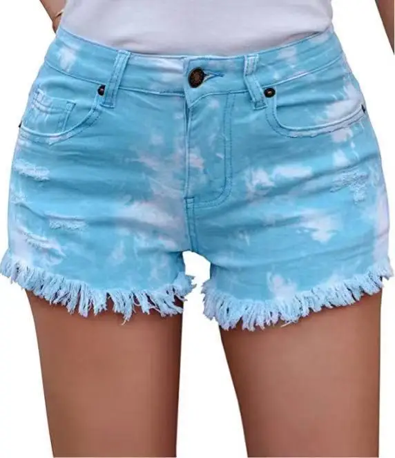 3XL Wide Cuff Denim Vintage Shorts Tie Dye Fashion High Waist Simple New Arrival Loose Casual Female Frayed Distressed Shorts